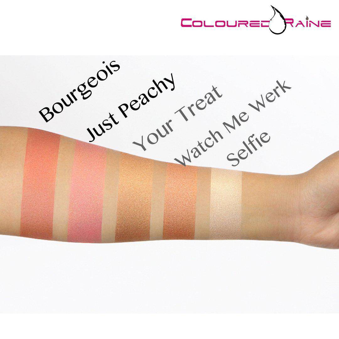 Coloured Raine focal point glowlighters swatched on medium skin