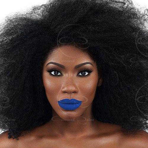 Royal - electric blue liquid lipstick swatched on dark skin